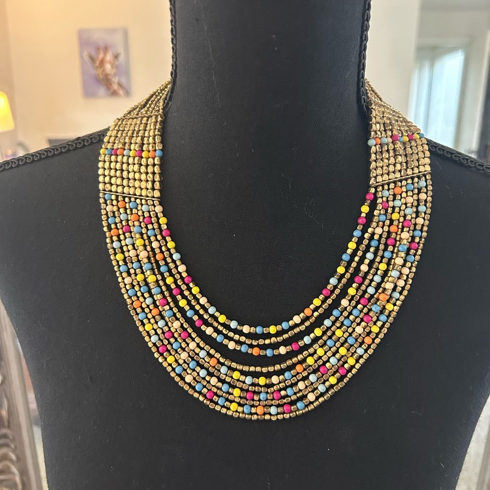 Gold and Yellow Multi-Strand Necklace with Cascading Design